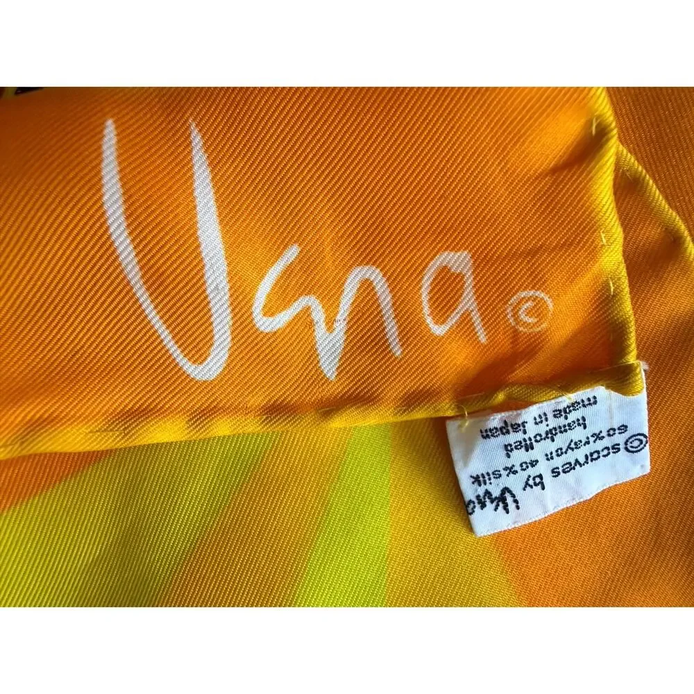 Vintage Vera Neumann Silk Japan Scarf 1970s Op Art Geometric Orange Green 27x27